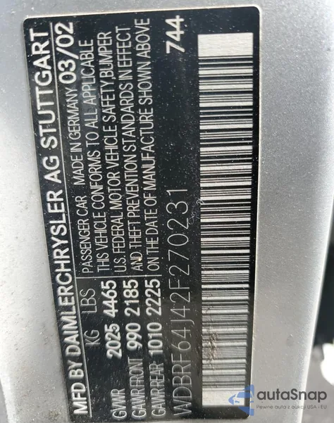 2002 Mercedes-Benz C 320 z USA, uszkodzony, nr VIN WDBRF64J42F270231